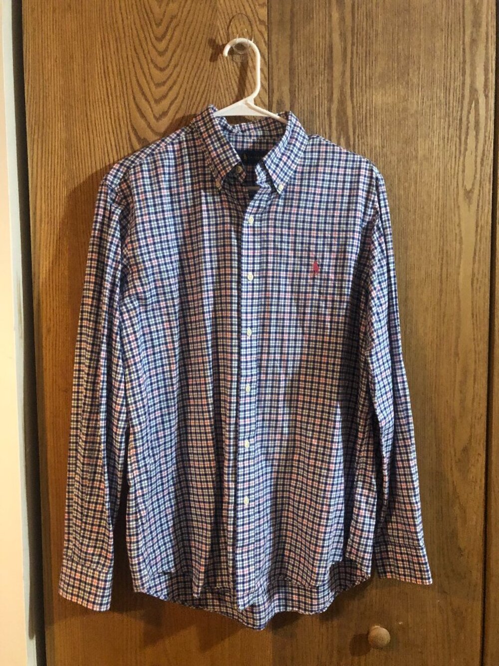 Ralph Lauren Mens M Gingham Plaid Oxford Shirt Blue Pink Check Button Down